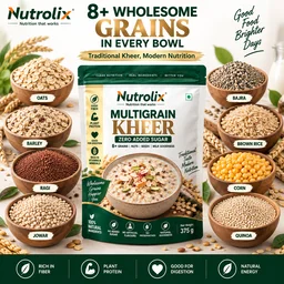 Nutrolix Multigrain Kheer 375g | 8+ Grain Kheer Mix | Zero Added Sugar | Healthy Breakfast & Dessert | Oats, Ragi, Jowar, Bajra & Quinoa