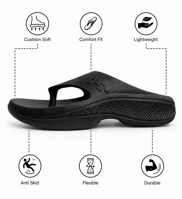 Walk elite Men's Premium Pillow slipper - 7, Black