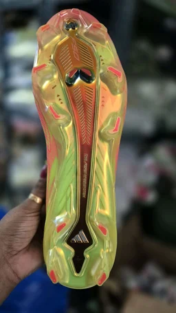 F50 Hyperfast EVO football/soccer With Less cleat. Solar Yellow, Core Black, and Solar Turbo Pink boot. - UK 6