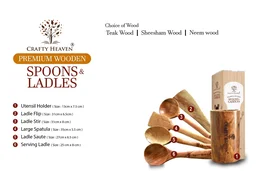 CRAFTY HEAVEN Neem Wooden Spoons Classic with holder Kitchen Tools Gift Set Of 6 - Standard, Yellow