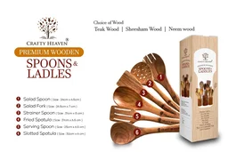 CRAFTY HEAVEN Natural Handmade Cooking Spoon Sheesham Wood Utensils with Oil Spreader Kitchen Tools Gift Set Of 6 - Standard, Brown