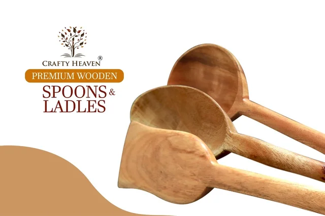CRAFTY HEAVEN Neem Wooden Spoons Classic with holder and Oil Spreader Kitchen Tools Gift Set Of 7 - Long, Yellow