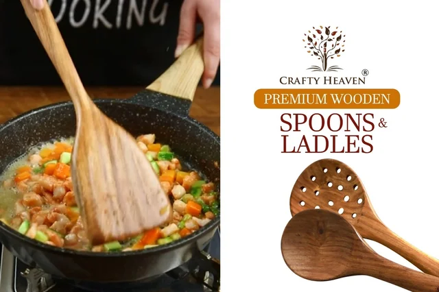Crafty Heaven Sheesham Wooden Cooking Utensil, Lakdi Chamach, Spatuala, Laddle Set of 4 - Standard, Brown