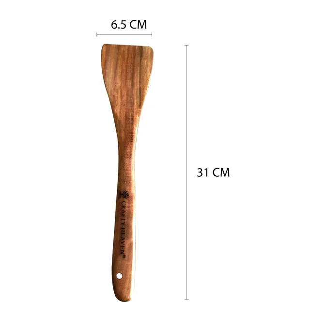 Crafty Heaven Sheesham Wooden Cooking Utensil, Lakdi Chamach, Spatuala, Laddle Set of 2 - Brown