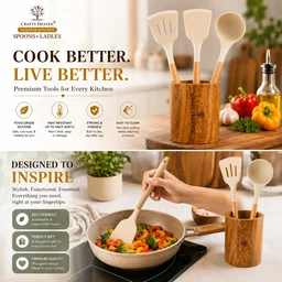 Silicone Spatula Set for Kitchen Ideal for Non-Stick Cooking Pans Ladles Natural Acacia Hard Wood Handle Turner Serving Cooking Spoon for Omelet Egg Dosa chapati Set of 3 (Cream) - Standard, Cream