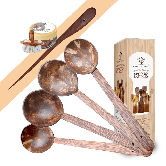 CRAFTY HEAVEN  Coconut Wooden Spoons, Ladles & Spatula  Kitchen Tools  Dosa Appam Set Of 6