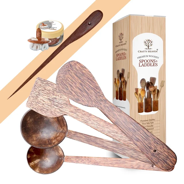 CRAFTY HEAVEN  Coconut Wooden Spoons, Ladles & Spatula  Kitchen Tools Tavi  Dosa Appam Set Of 6