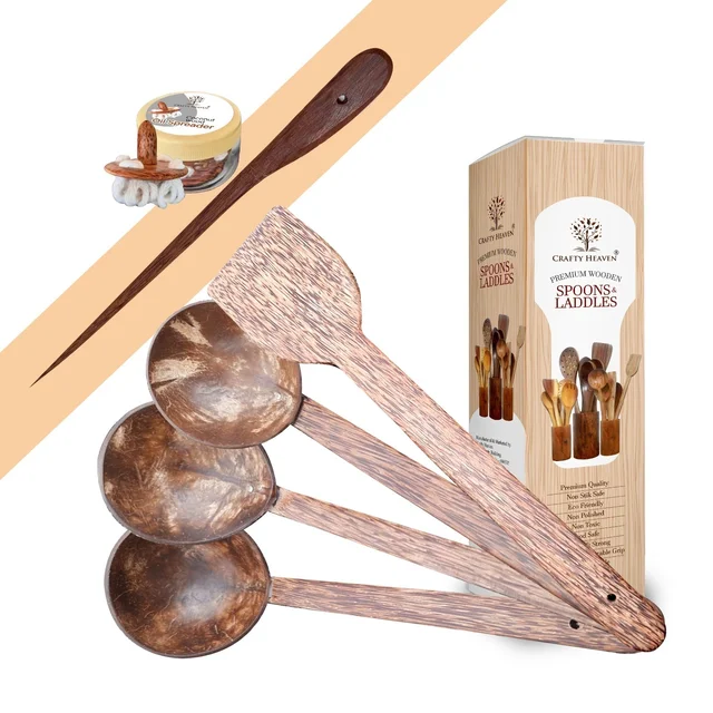 CRAFTY HEAVEN  Coconut Wooden Spoons, Ladles & Spatula  Kitchen Tools  Dosa Appam Set Of 6