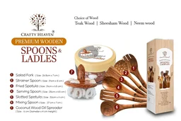 CRAFTY HEAVEN Natural Handmade Cooking Spoon Sheesham Wood Utensils with Oil Spreader Kitchen Tools Gift Set Of 7 - Standard, Brown
