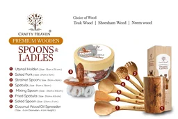 CRAFTY HEAVEN Wooden Spoons for Kitchen Classic Design Cooking Spoon Neem Wood Utensils with Holder and Oil Spreader Kitchen Tools Gift Set Of 8 - Yellow
