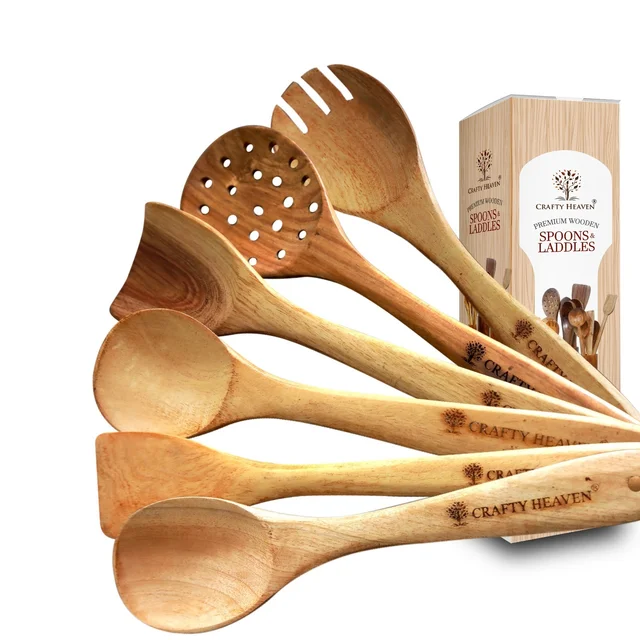 CRAFTY HEAVEN Neem Wooden Spoons Classic Design Kitchen Tools Gift Set Of 6