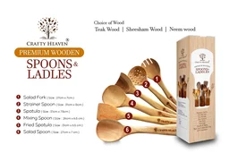 CRAFTY HEAVEN Natural Handmade Cooking Spoons Neem Wood Utensils Kitchen Tools Gift Set Of 6 - Standard, Yellow