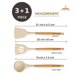 Silicone Spatula Set for Kitchen Ideal for Non-Stick Cooking Pans Ladles Natural Acacia Hard Wood Handle Turner Serving Cooking Spoon for Omelet Egg Dosa chapati Set of 4 (White) - Standard, White