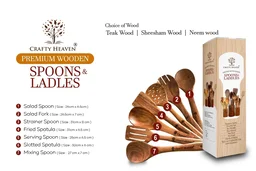 CRAFTY HEAVEN Natural Handmade Cooking Spoon Sheesham Wood Utensils Kitchen Tools Gift Set Of 7 - Standard, Brown