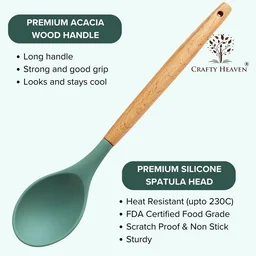Silicone Spatula Set for Kitchen Ideal for Non-Stick Cooking Pans Ladles Natural Acacia Hard Wood Handle Turner Serving Cooking Spoon for Omelet Egg Dosa chapati Set of 3 (Mint Green) - Standard, Mint Green