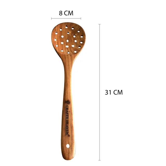 Crafty Heaven Sheesham Wooden Cooking Utensil, Lakdi Chamach, Spatuala, Laddle Set of 2 - Brown