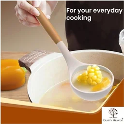 Silicone Spatula Set for Kitchen Ideal for Non-Stick Cooking Pans Ladles Natural Acacia Hard Wood Handle Turner Serving Cooking Spoon for Omelet Egg Dosa chapati Set of 4 (Cream) - Standard, Cream