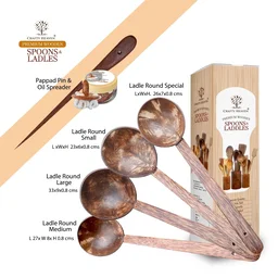 CRAFTY HEAVEN Coconut Wooden Spoons, Ladles & Spatula Kitchen Tools Dosa Appam Set Of 6 - Standard, Brown