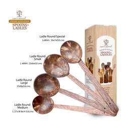 CRAFTY HEAVEN Coconut Wooden Spoons, Ladles Kitchen Tools Dosa Appam Set Of 4 - Standard, Brown