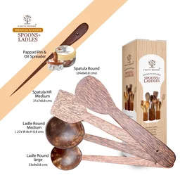CRAFTY HEAVEN Coconut Wooden Spoons, Ladles & Spatula Kitchen Tools Tavi Dosa Appam Set Of 6 - Standard, Brown