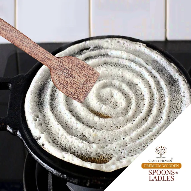 CRAFTY HEAVEN Coconut Wooden Spoons, Ladles & Spatula Kitchen Tools Tavi Dosa Appam Set Of 6 - Standard, Brown