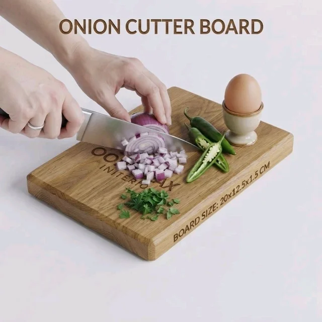 WOODMAX Onion Cutting Board - 20x12.5x1.5 cm, Golden Tainoi