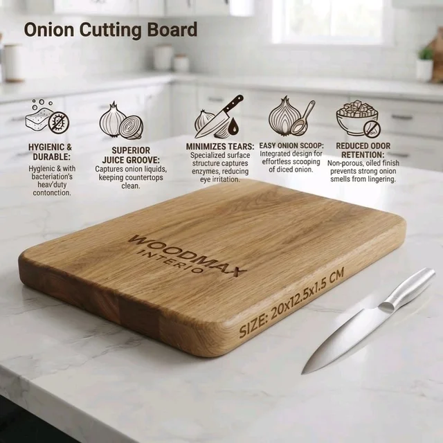 WOODMAX Onion Cutting Board - 20x12.5x1.5 cm, Golden Tainoi