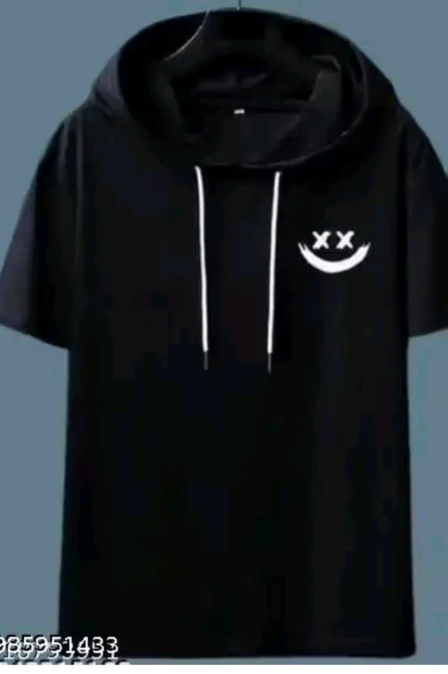 🔥 Premium Black Hooded T-Shirt for Men | Stylish Half Sleeve Cotton Hoodie