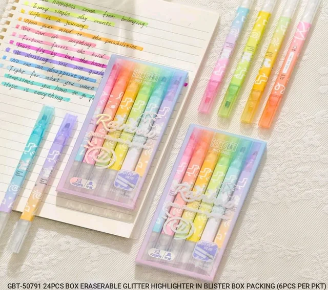 GLITTER ERASABLE HIGHLIGHTER 6PC PACK FS42