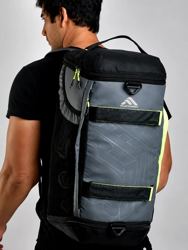 Playforex Hybrid Gym Backpack, Black, 40L Convertible Duffle Design | For Gym, Travel & Sports