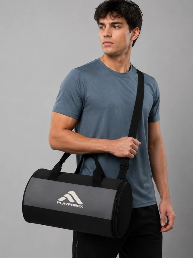 Playforex Gym Bags for Men with Separate Shoe Compartment Unisex Duffle Bag for Carry & Travel Adjustable for Shoes Towel Duffel Sports Bag for Women & Men 20L - Black Grey