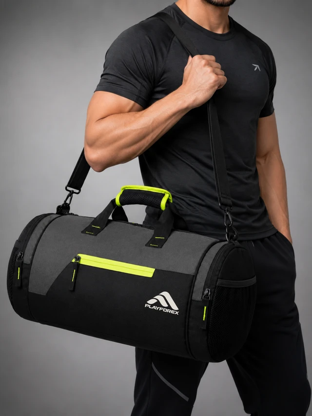 Playforex Cross Training 18"/29L Large Water Resistant Duffle Bag | Travel Bag | Gym Bag for Men & Women (Black - Gray )