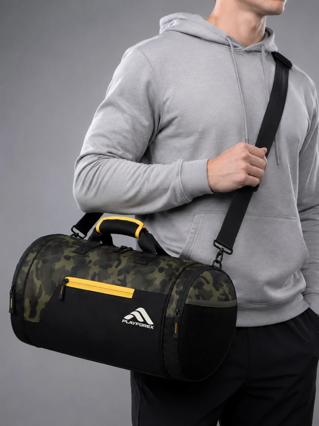 Playforex Training 9"/29L Large Water Resistant Duffle Bag | Travel Bag | Gym Bag for Men & Women (Khaki Camo)