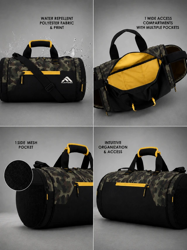 Playforex Training 9"/29L Large Water Resistant Duffle Bag | Travel Bag | Gym Bag for Men & Women (Khaki Camo)