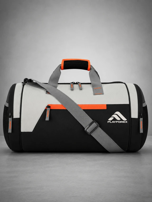 Playforex Training 9"/22L Large Water Resistant Duffle Bag | Travel Bag | Gym Bag for Men & Women (Black - Orange )