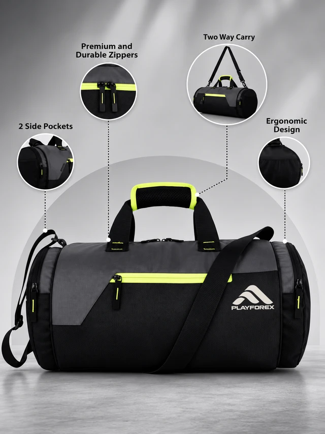 Playforex Cross Training 18"/29L Large Water Resistant Duffle Bag | Travel Bag | Gym Bag for Men & Women (Black - Gray )