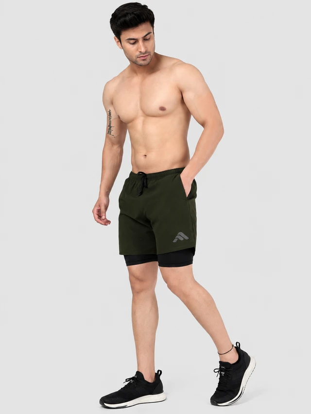 Playforex 2 in 1 Compression Shorts Olive