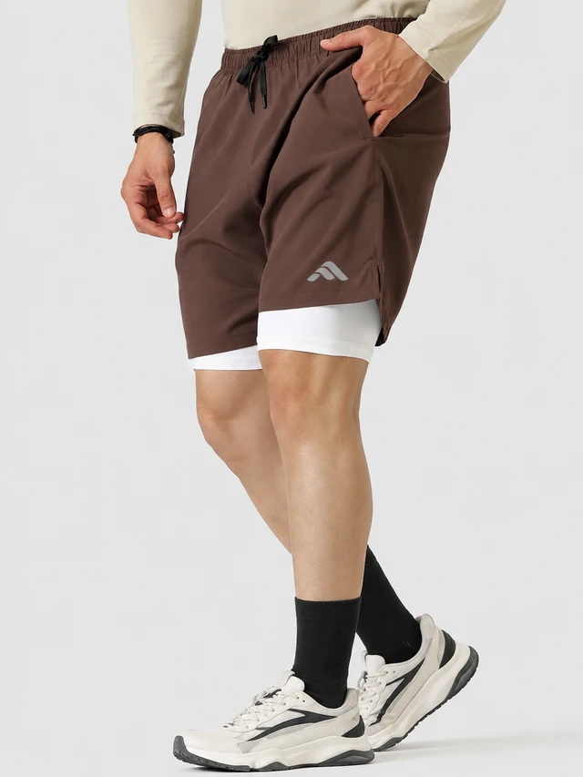 Playforex 2 in 1 Compression Shorts Brown