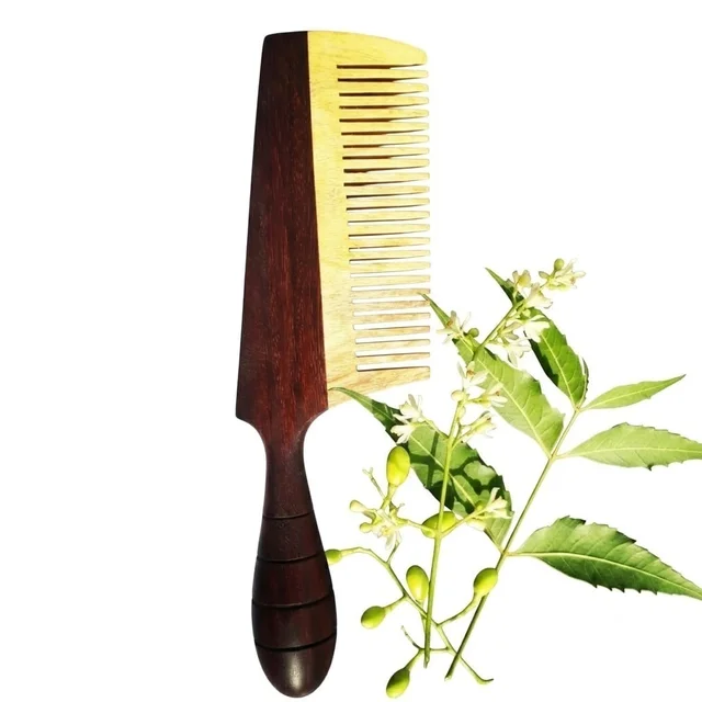 100% Pure Neem Wood Round Handle comb