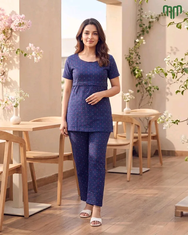Navy Dots Zipless Feeding Pant Set