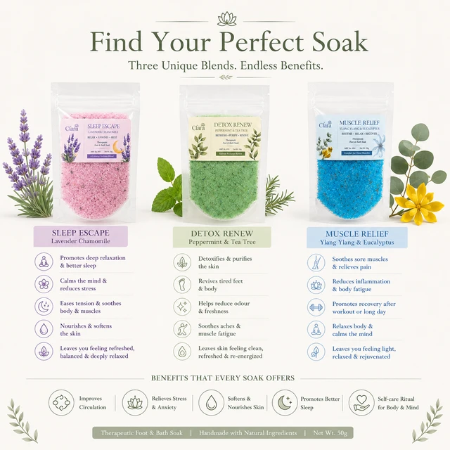 Clara Bath Salt Trio (3 × 50 g) Detox Renew, Muscle Relief & Sleep Escape