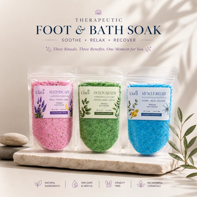Clara Bath Salt Trio (3 × 200 g) Detox Renew, Muscle Relief & Sleep Escape