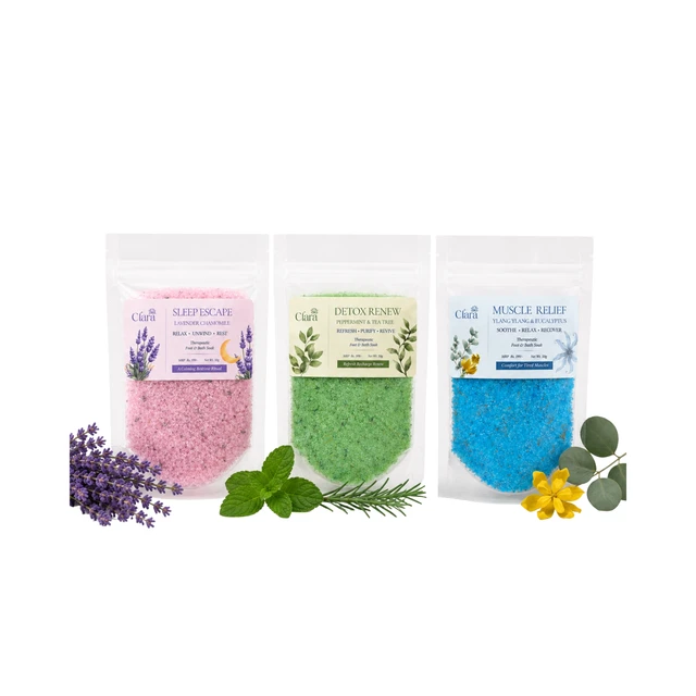 Clara Bath Salt Trio (3 × 50 g) Detox Renew, Muscle Relief & Sleep Escape