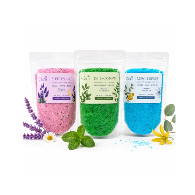 Clara Bath Salt Trio (3 × 200 g) Detox Renew, Muscle Relief & Sleep Escape