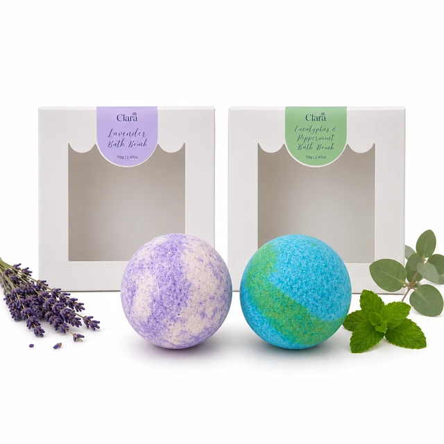 Clara Bath Bomb Duo (2 × 70 g) Eucalyptus & Peppermint + Lavender