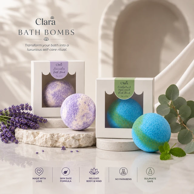 Clara Bath Bomb Duo (2 × 70 g) Eucalyptus & Peppermint + Lavender