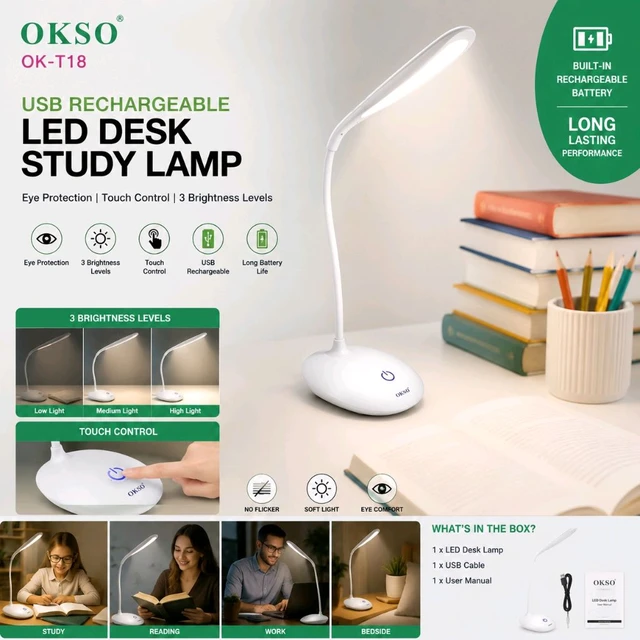 USB Rechargeable LED Desk Study Lamp