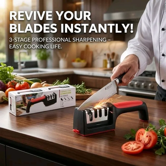 3-Stage Professional Knife Sharpener – Fast, Safe & Easy Kitchen Knife Sharpening Tool