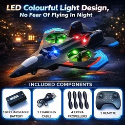 LO712 RC Flying Jet Drone with LED Lights | 2.4GHz Remote Control | 360° Stunt | USB Rechargeable | Indoor & Outdoor Toy