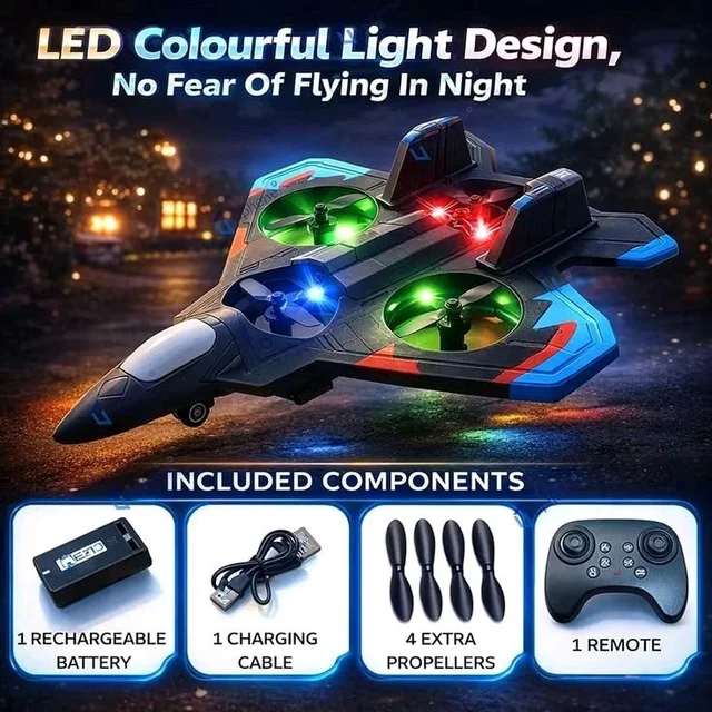 LO712 RC Flying Jet Drone with LED Lights | 2.4GHz Remote Control | 360° Stunt | USB Rechargeable | Indoor & Outdoor Toy